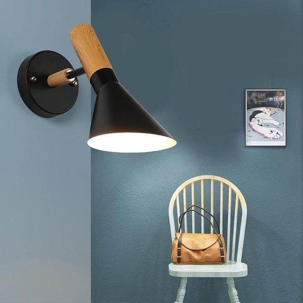 

wall lamp modern macaron lights nordic simple wood light iron art fixtures for home bedroom bedside living room corridor sconces