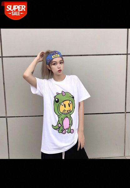 

drew 20fw small dinosaur print oversized version of short-sleeved t-shirt #es05, White;black