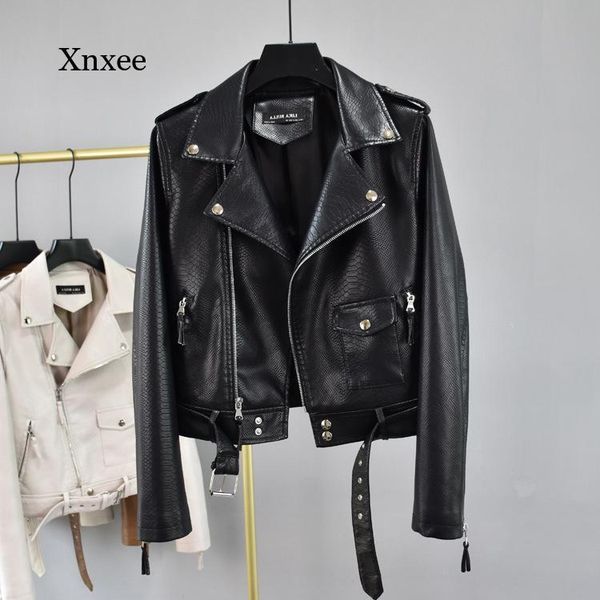 

women's leather & faux spring and autumn long-sleeved belt jacket female punk, Black