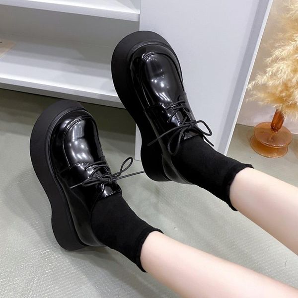 

dress shoes thick-soled trend british style casual women's platform chunky sneakers japanese school uniform pumps 2021 fashion, Black