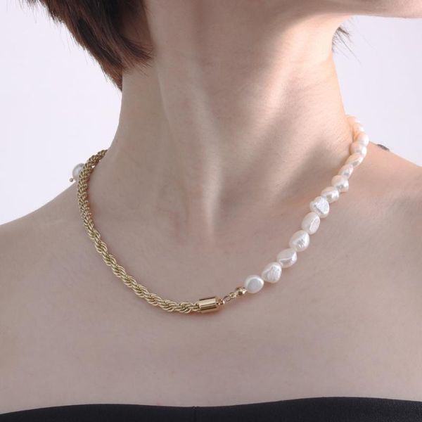 

chains vintage women rope chain necklaces luxury fresh water pearl chokers gold 1 row goth metal charm jewelry birthday gifts for lady, Silver