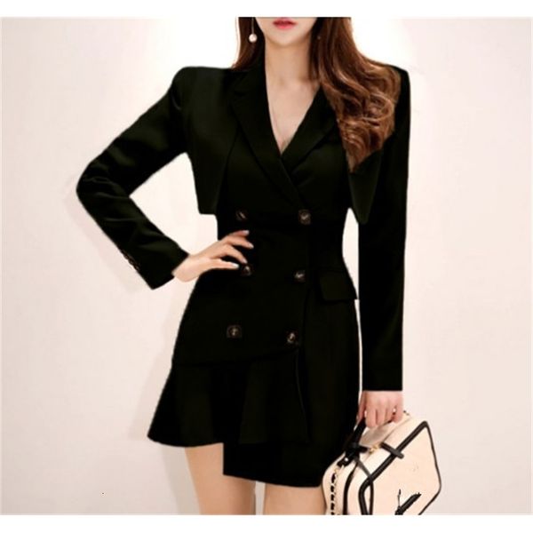 

casual dresses spring women blazers office double-breasted notched collar pencil black work mini bodycon xkdc, Black;gray