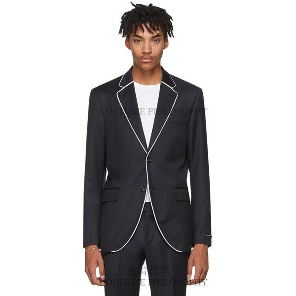 

men's suits & blazers xs-5xl 2021 clothing fashion gd hair stylist catwalk slim splice white strip suit plus size costumes, White;black