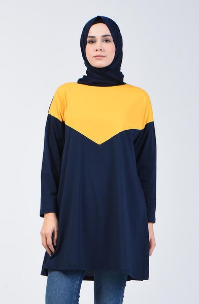 

women's blouses & shirts minahill basic tunic 5005-04 navy blue yellow, White