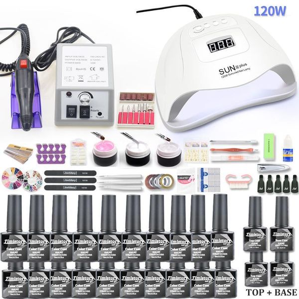 

20pcs nail set gel polish kit with 120w uv led lamp dryer 20000rpm electric drill machine manicure for tools1