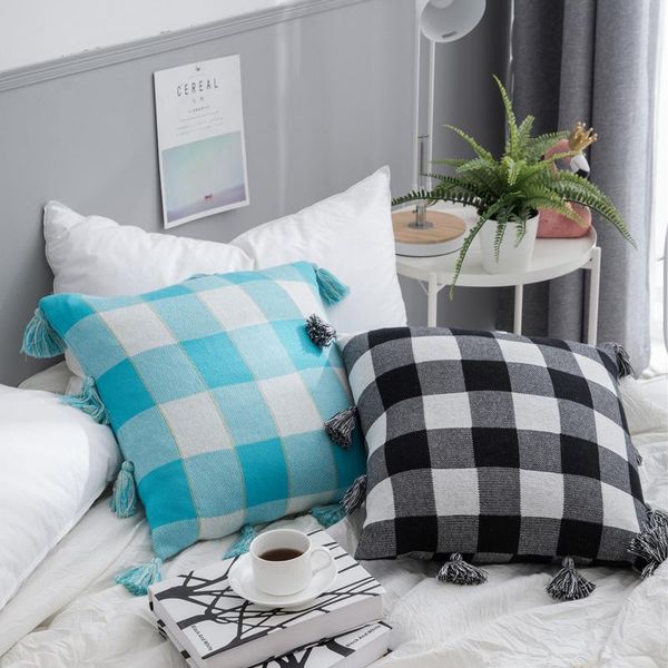 

cushion/decorative pillow yiruio three color plaid tassel cushion cover 45*45 cm mix knitted jacquard nordic style sofa bed decorative case