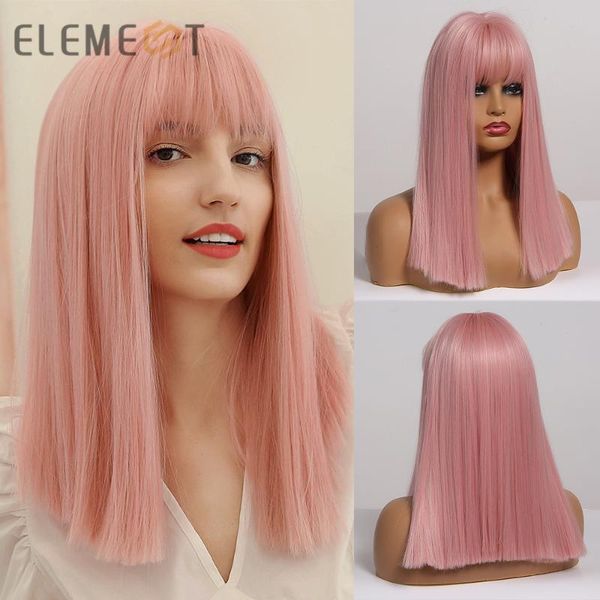 

synthetic wigs long blunt cut pink hair with bangs for womens silky straight cosplay party lolita girls fake wig, Black