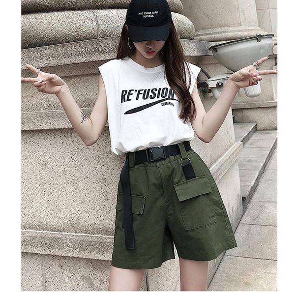 

casual women shorts high waist summer short pants stylish ladies loose belt trousers women's, White;black