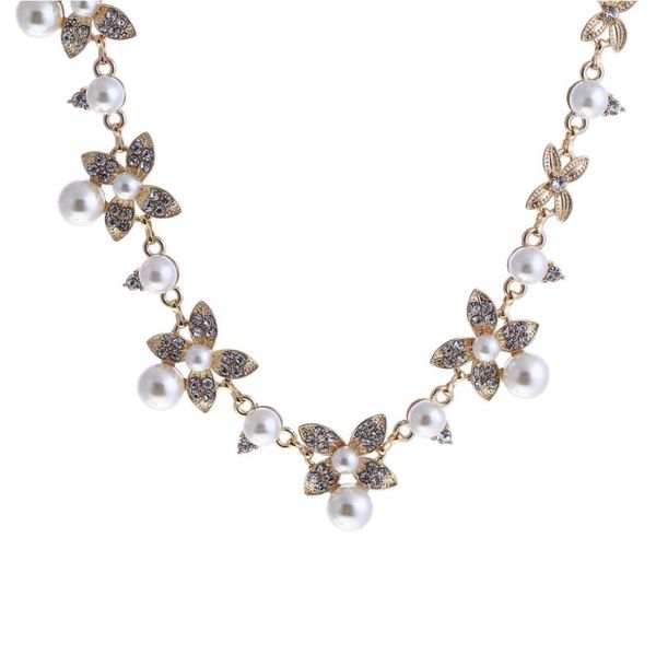 

sjbo-19 vintage chokers necklaces women simulated-pearl golden plated chain choker necklace bijoux femme statement, Golden;silver