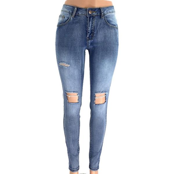 

women's jeans 2021 women denim ripped destroyed slouchy high waist boyfriend distressed slim fit pencil pants skinny trousers, Blue