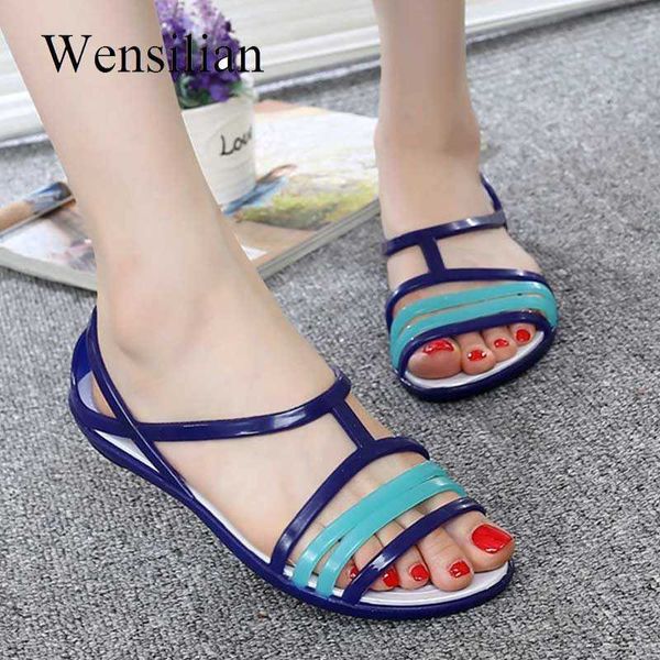 

women sandals flat casual jelly shoes sandalia feminina beach candy color slides ladies flip flops slippers sandalias mujer y0721, Black