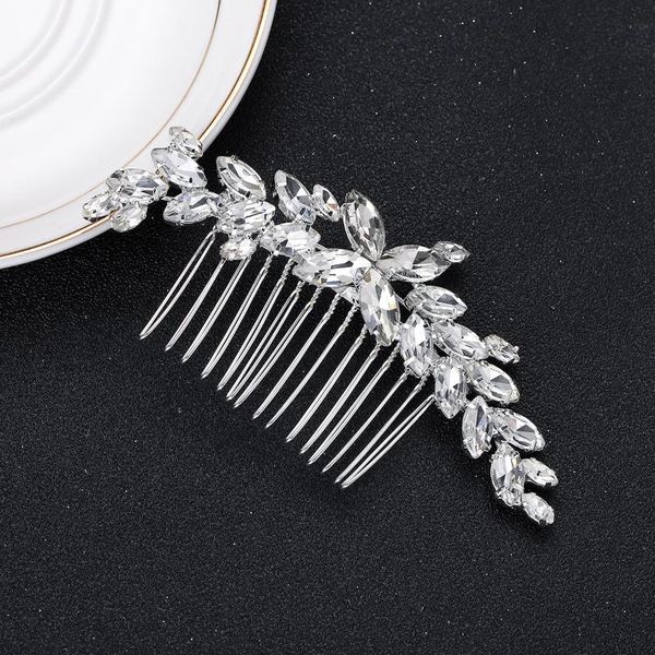 

hair clips & barrettes wedding side combs glittery leaves shaped rhinestone glass bridal alloy metal accessories for bride j55, Golden;silver