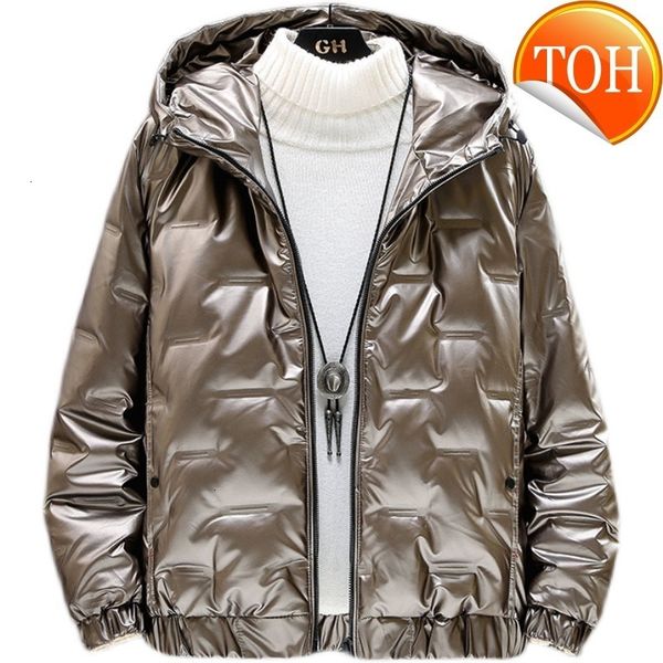 

men 2021 jacket winter down thick warm ultralight white duck coat male hooded mens clothing casual outwear, Black
