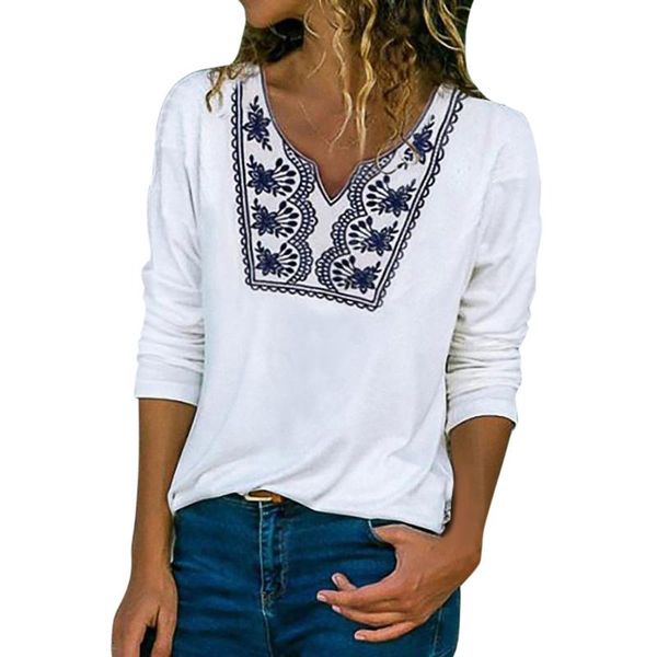 

women adjustable sleeve chains print blouse shirts elegant leisure v-neck jacket 1001 women's blouses, White