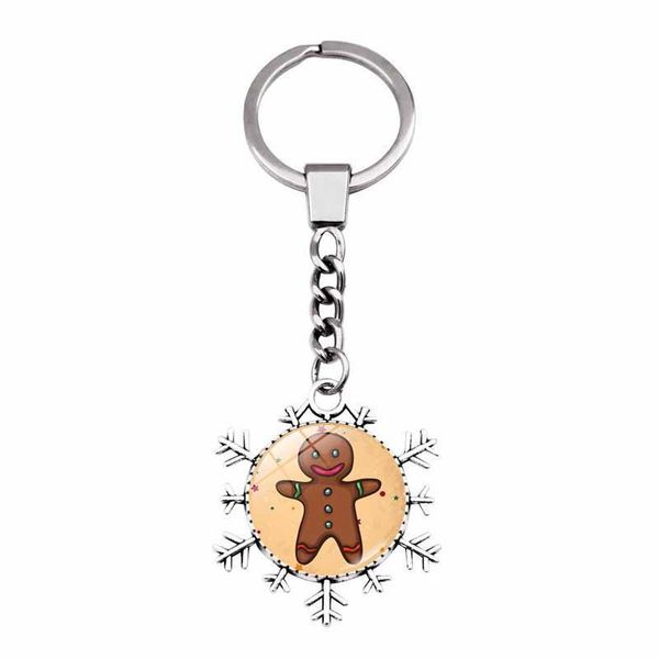 

keychains glass dome ginger sugar cookie garland christmas bell keychain snowflake shaped art picture key rings jewelry gift, Silver