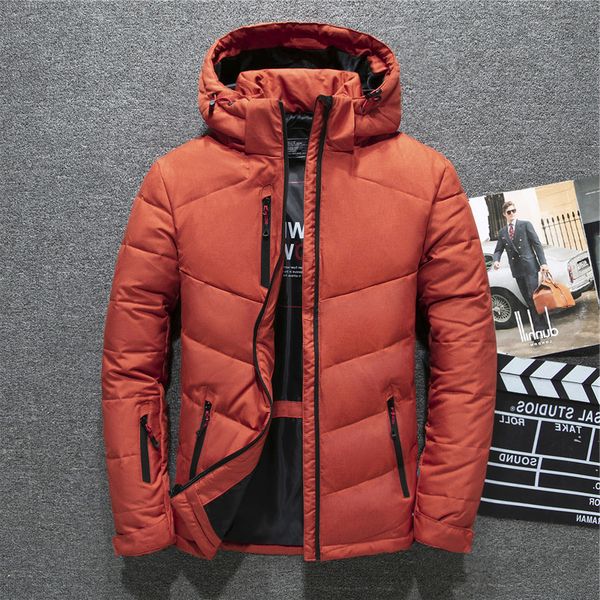 

fashion brand winter jacket men hat detachable zipper 90% white duck thick down coat snow parkas male 4 colors, Black