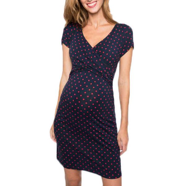 

2020 popular style lactation clothing wave point printing short sleeve v collar pregnant woman feeding dress q0806 aa220309, White