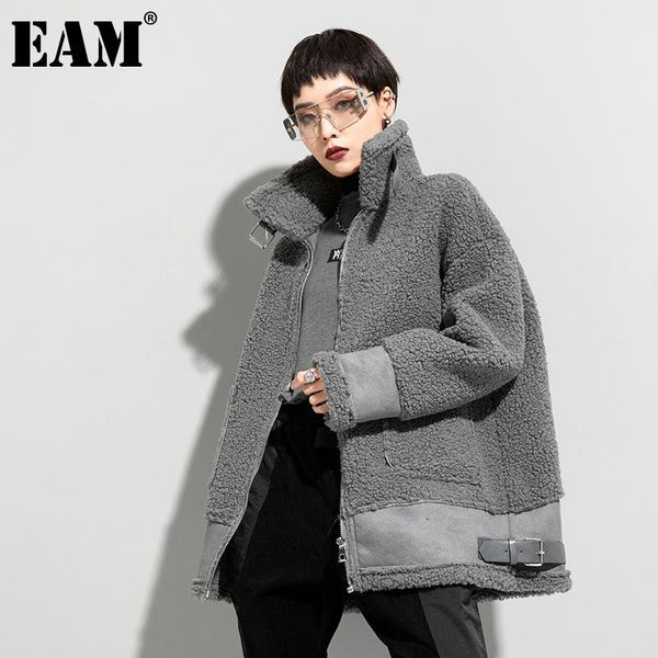 

women's jackets [eam] loose fit lambswool big size thick jacket stand collar long sleeve women coat fashion tide autumn winter 2021 1dd, Black;brown