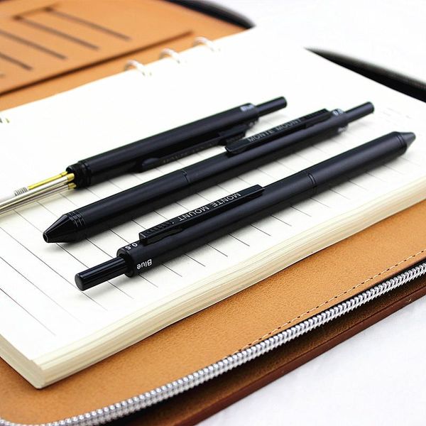 

luxury matte black creative 3+1 full metal multifunction pen multifunctional mechanical pencil 3 color ball pens ballpoint, Blue;orange