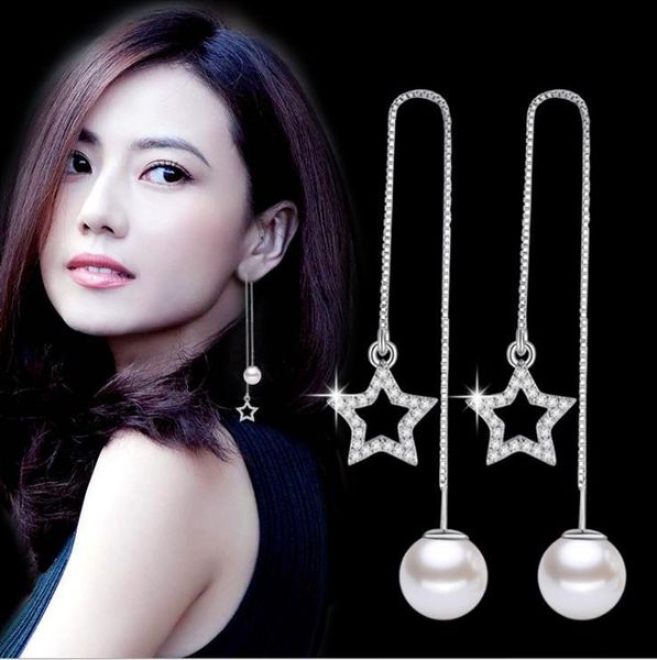 

sterling silver fashion temperament star heart geometry ear line drop earring for women girl fine jewelry 5y468 dangle & chandelier