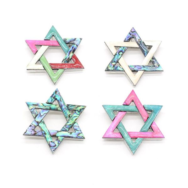 

pins, brooches natural shell alloy pendant brooch pentagram shape metal dyed abalone accented charms for jewelry making ornament, Gray
