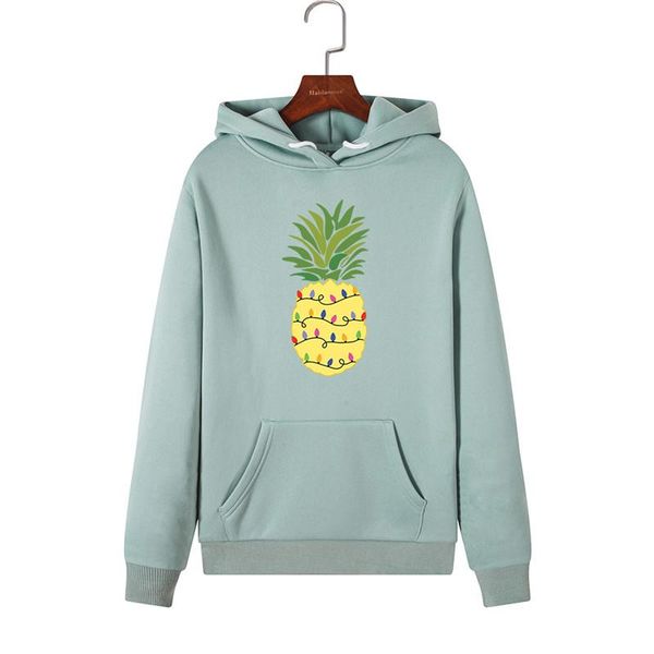 

women's hoodies & sweatshirts pineapple print women hoodie pullover long sleeve clothes warm hooded sweatshirt rave festival clothing, Black