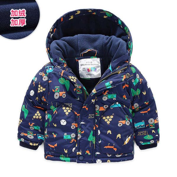 

boys coat cold winter 2-7 8 9 10 years wadded cotton padded thickening plus velet kids baby hooded cartoon car jacket 210529, Blue;gray