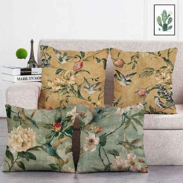 

cushion/decorative pillow vintage bloem vogels kussenhoes romantische parijs valentijnsdag bloemen kussensloop linnen katoen sofa couch kuss