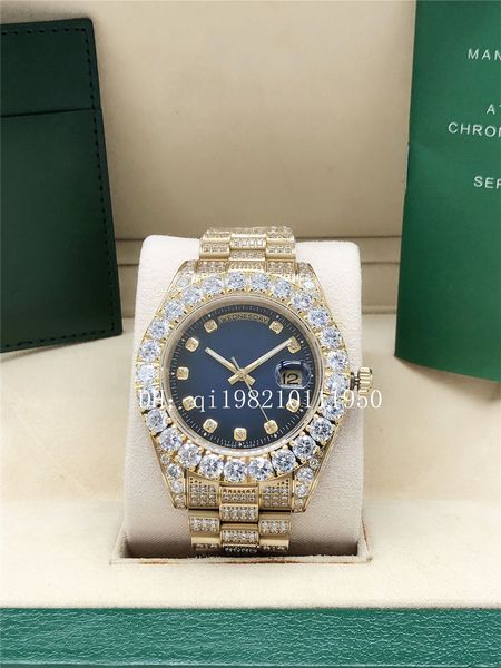 

luxury u1 factory 9 style full diamond blue dail president day-date watch 228238 228239 sapphire big diamond bezel 43mm 18k gold men automat, Slivery;brown