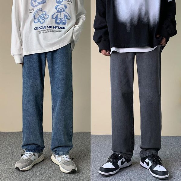 

men's jeans -5xl blue/black men fashion casual baggy wide-leg streetwear loose hip-hop straight denim pants mens trousers