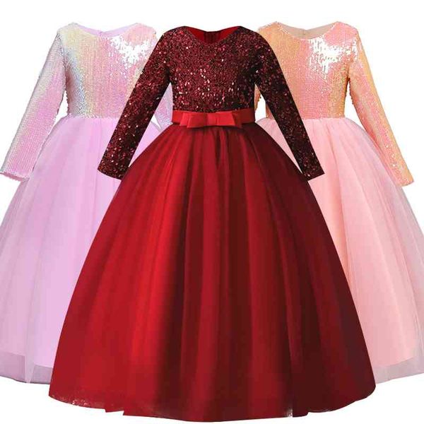 

kids girls wedding flower embroidery girl dress elegant princess party formal long tulle lace for 4- 14 years 210508, Red;yellow