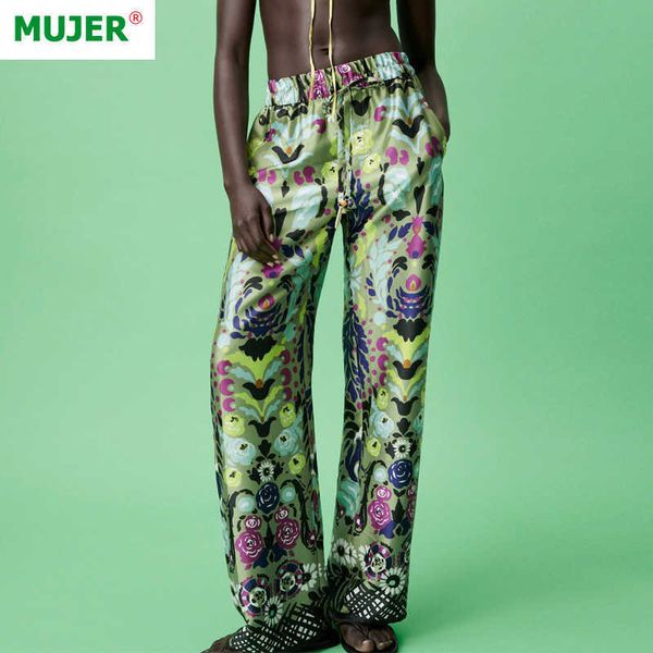 

za wide pants for women green print oversize pants women high waist woman trousers summer baggy pants suits streetwear 211019, Black;white