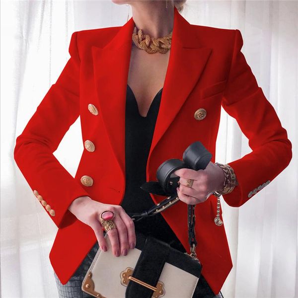 

women's suits & blazers 2021 winter women cardigan double breasted blazer solid coat fashion slim long sleeve elegant suit jacket offic, White;black