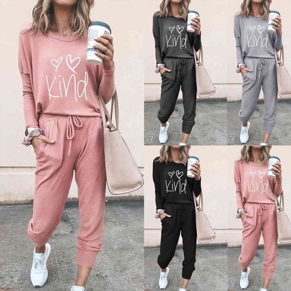 

tracksuit fashion o neck womenpant solid pullover long sleeve bandage loose pants sweatsuits ladies sports suit high quality, White