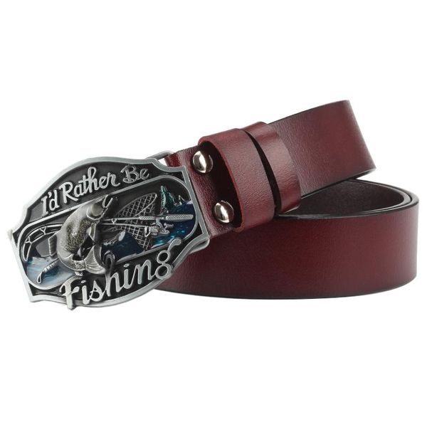 

fishing belt buckle men leisure genuine belts, Black;brown