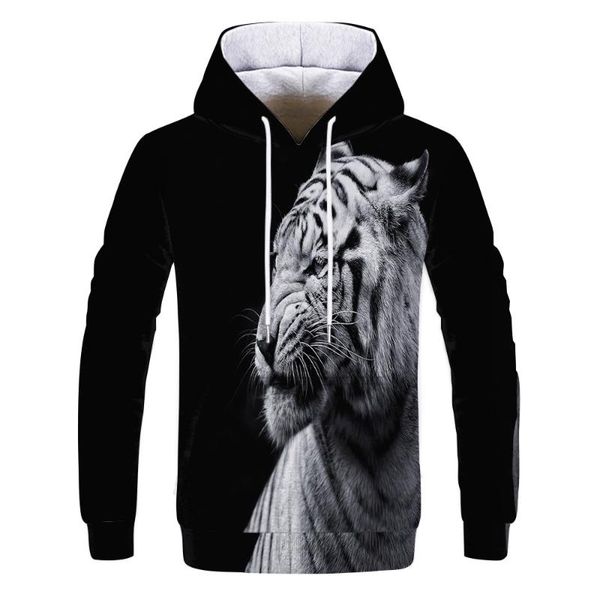 

men's hoodies & sweatshirts 3d printing ferocious white tiger hoodie sports fashionable comfortable xxs-4xl, Black