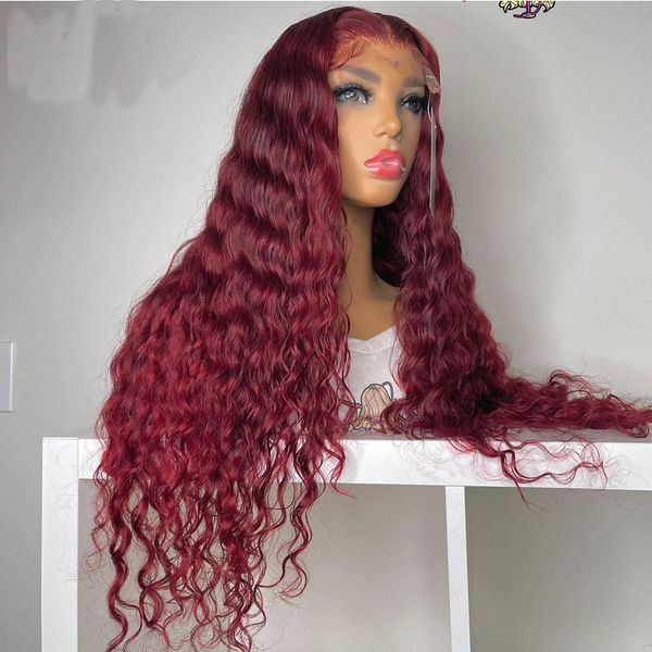 

meddle part curly 99j wine red colored glueless lace front synthetic wig for black women with baby hair cosplay wigsfactory direct