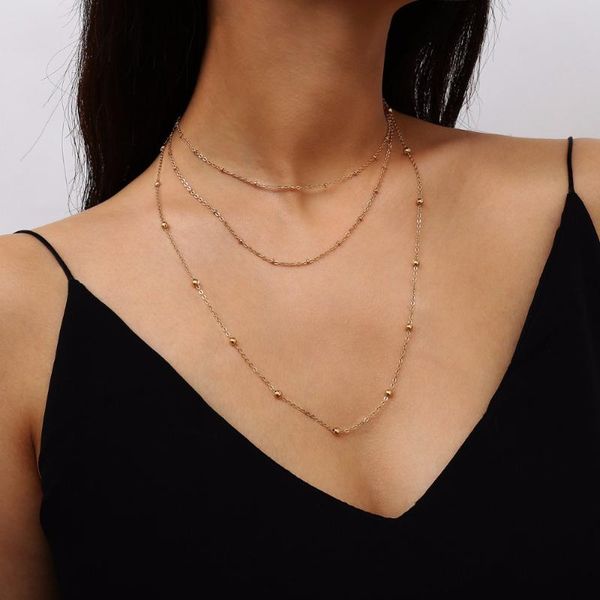 

chokers fashion lady multi-layered beads necklace set o-chain retro alloy street beat simple copper bead, Golden;silver