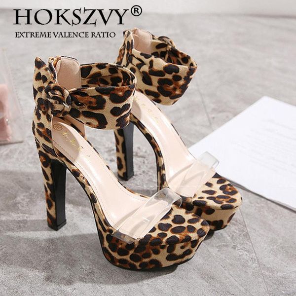 

cut out color blocking women's shoes leopard pattern transparent splicing high heels bow sandals cwf, Black