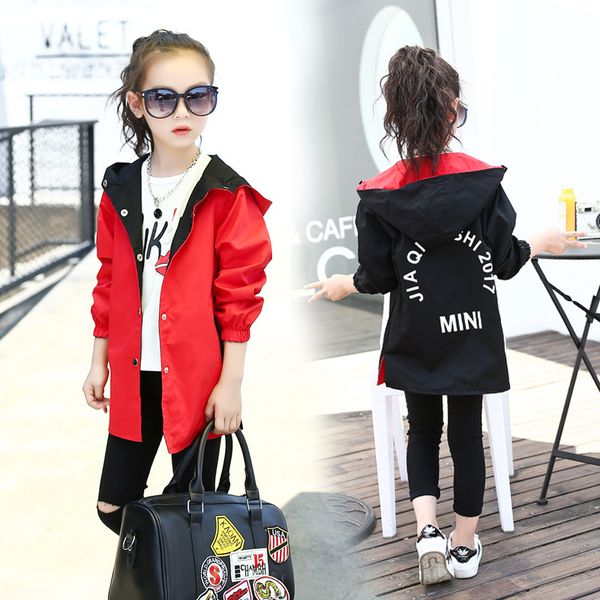 

girls' dresses spring autumn thick girls jackets double sided kids outerwear letter sport hoodied coats children clothing teenager tren, Red;yellow