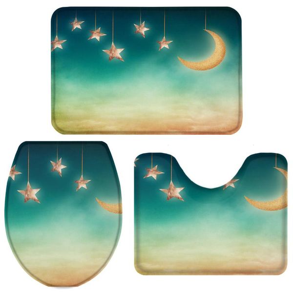 

bath accessory set moon stars night toilet cover mat pedestal rug non-slip bathroom