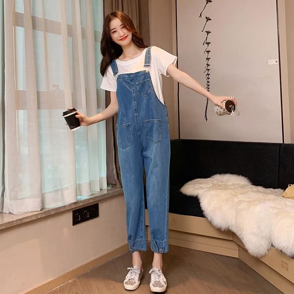 

maternity bottoms summer suspenders trousers fashion pregnant women retro washed denim straps wide-legged slacks jumpsuits jeans, White
