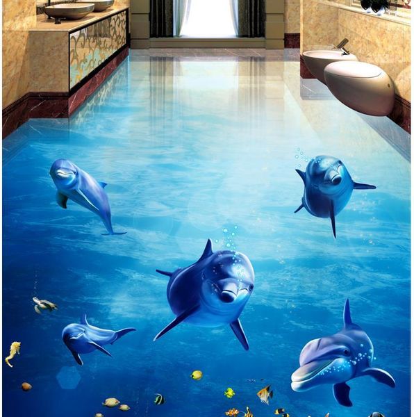 

wallpapers 3d pvc floor wallpaper dolphin ocean po waterproof bathroom murals