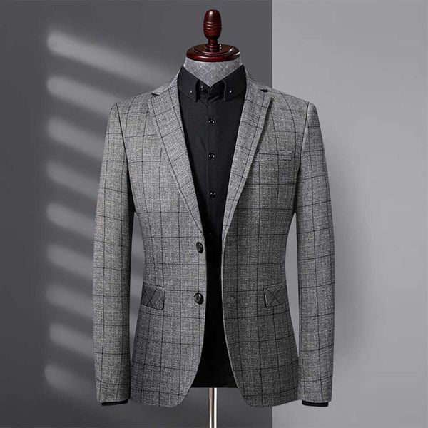

jackets business trendy suit men casual slim jacket plaid banquet office wedding blazer man clothing, Black;brown