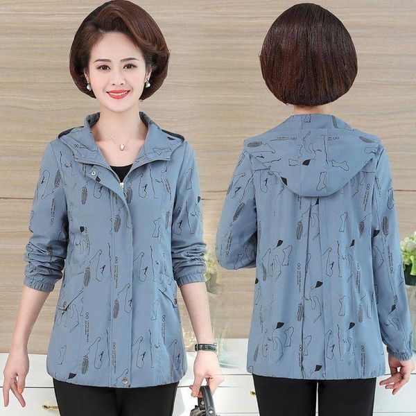 

women's jackets women 2021 spring autumn middle-aged printed female long sleeve thin coats ladies loose casual hooded overcoats w226, Black;brown