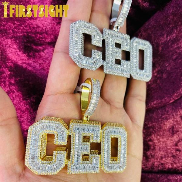 

chains 2021 iced out bling cubic zirconia ceo necklace two tone color letters pendant necklaces hip hop men women jewelry, Silver