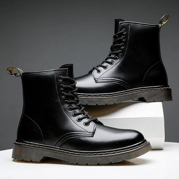 

boots men/women coturno men leather shoes high fashion winter warm snow motorcycle ankle couple unisex, Black