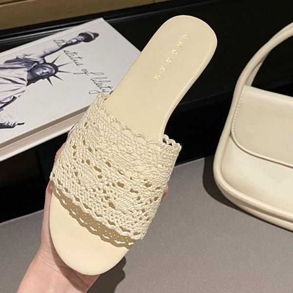 

slippers women shoes for home female slides flats rubber flip flop 2021 summer footwear lace flip-flops, Black