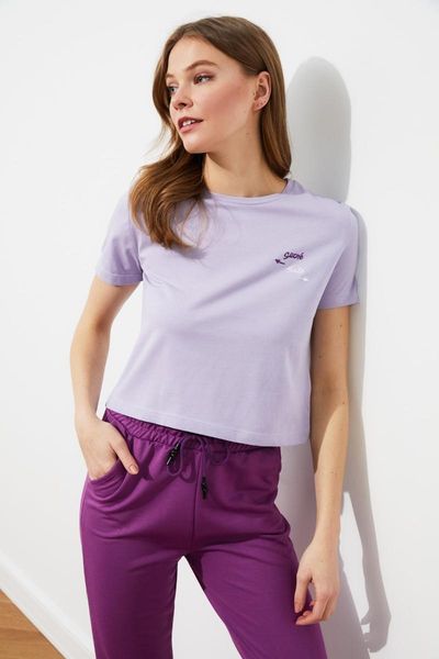 

women's t-shirt trendyol embroidered crop knitted twoss20ts1462, White