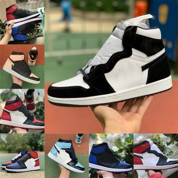 

new 1 1s high basketball shoes men women twist bred toe black green game royal unc patent court purple shattered fragment banned sports shoe